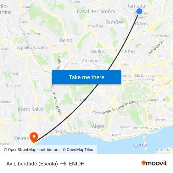Av Liberdade (Escola) to ENIDH map