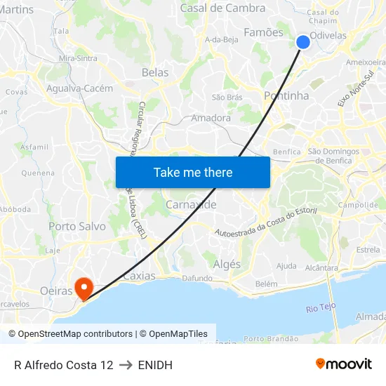 R Alfredo Costa 12 to ENIDH map