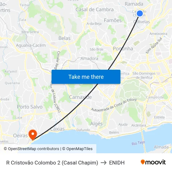 R Cristovão Colombo 2 (Casal Chapim) to ENIDH map