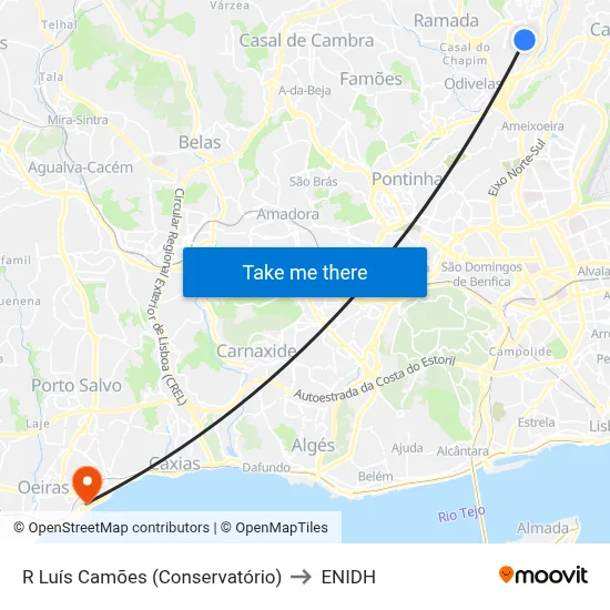 R Luís Camões (Conservatório) to ENIDH map