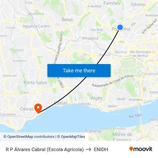 R P Álvares Cabral (Escola Agrícola) to ENIDH map