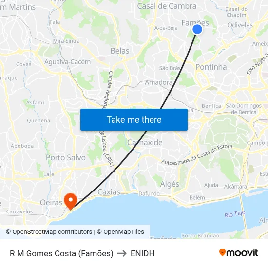 R M Gomes Costa (Famões) to ENIDH map