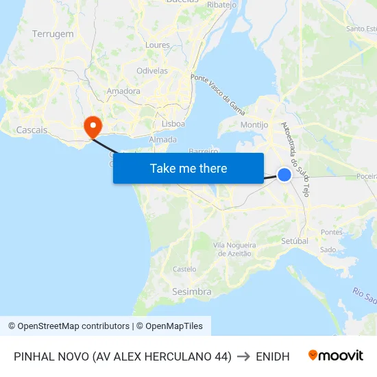 PINHAL NOVO (AV ALEX HERCULANO 44) to ENIDH map