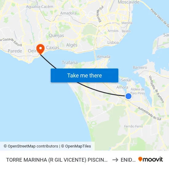 TORRE MARINHA (R GIL VICENTE) PISCINAS to ENIDH map