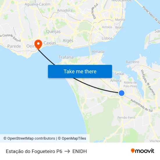 Estação do Fogueteiro P6 to ENIDH map