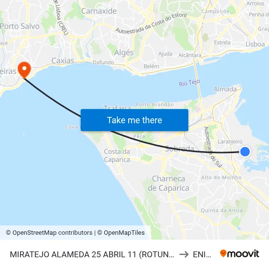 MIRATEJO ALAMEDA 25 ABRIL 11 (ROTUNDA) to ENIDH map