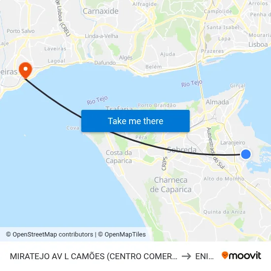 MIRATEJO AV L CAMÕES (CENTRO COMERCIAL) to ENIDH map