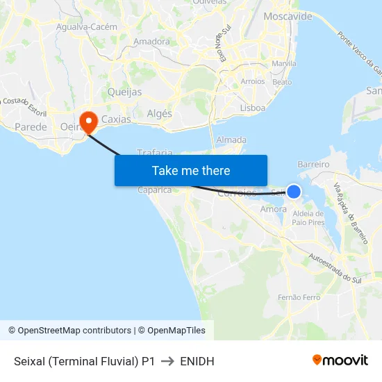 Seixal (Terminal Fluvial) P1 to ENIDH map