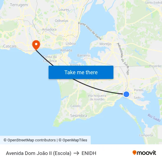 Avenida Dom João II (Escola) to ENIDH map