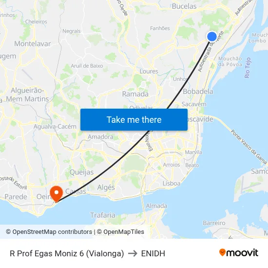 R Prof Egas Moniz 6 (Vialonga) to ENIDH map