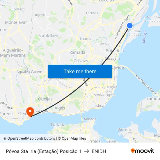Póvoa Sta Iria (Estação) Posição 1 to ENIDH map