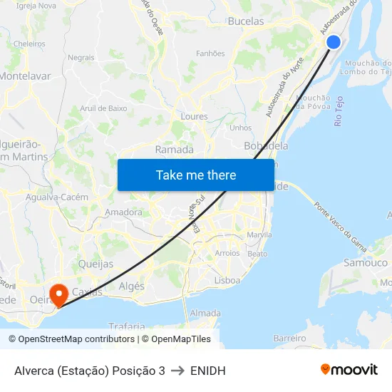 Alverca (Estação) Posição 3 to ENIDH map