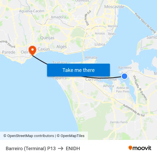 Barreiro (Terminal) P13 to ENIDH map
