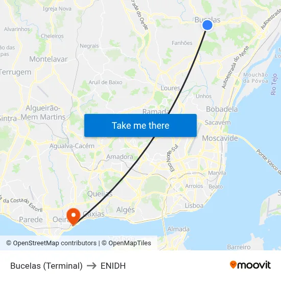 Bucelas (Terminal) to ENIDH map