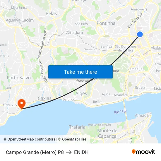 Campo Grande (Metro) P8 to ENIDH map