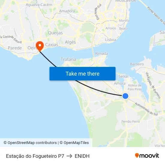Estação do Fogueteiro P7 to ENIDH map