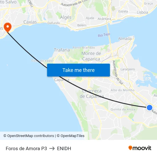 Foros de Amora P3 to ENIDH map