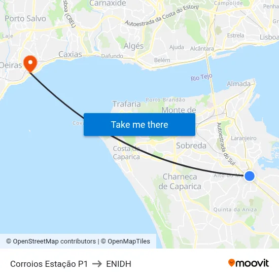 Corroios Estação P1 to ENIDH map