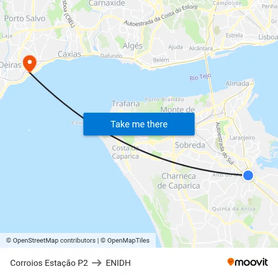 Corroios Estação P2 to ENIDH map