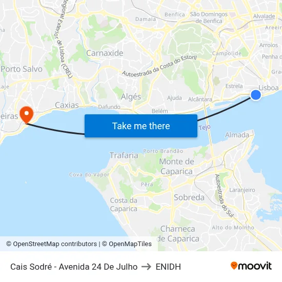 Cais Sodré - Avenida 24 De Julho to ENIDH map