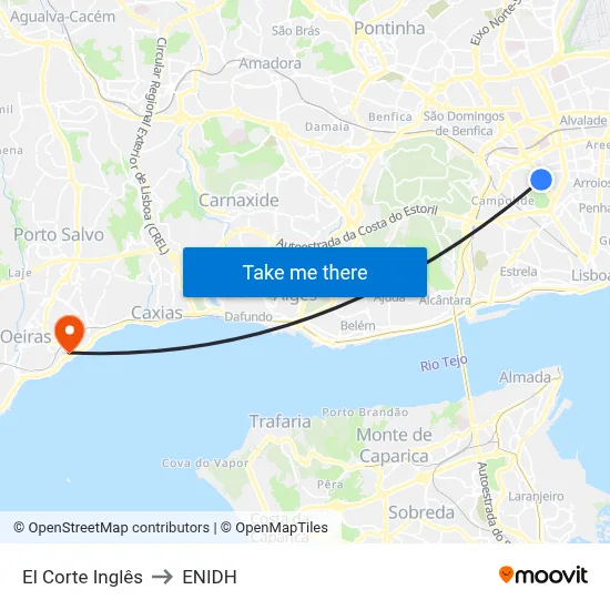 El Corte Inglês to ENIDH map