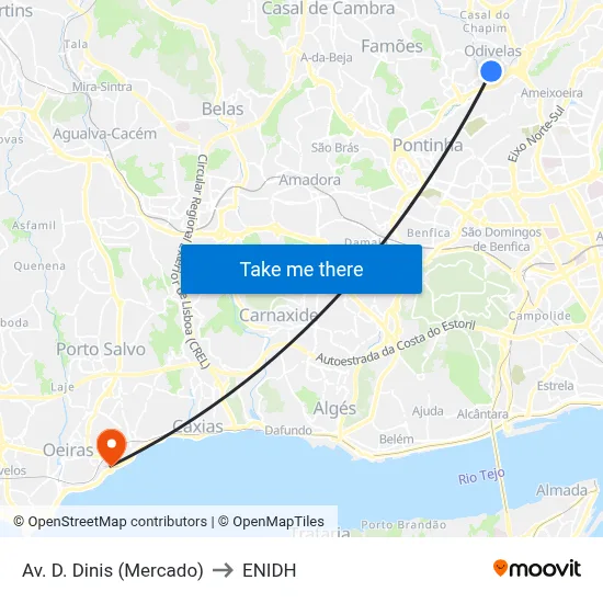 Av. D. Dinis (Mercado) to ENIDH map