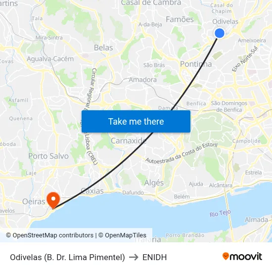 Odivelas (B. Dr. Lima Pimentel) to ENIDH map