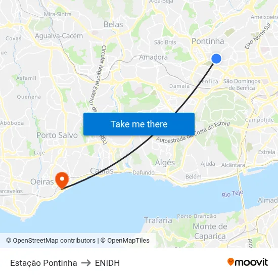 Estação Pontinha to ENIDH map