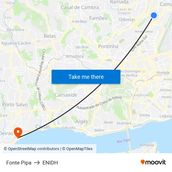 Fonte Pipa to ENIDH map