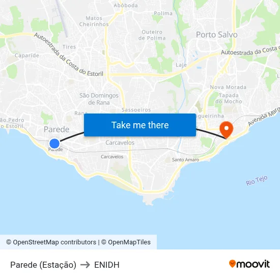 Parede (Estação) to ENIDH map