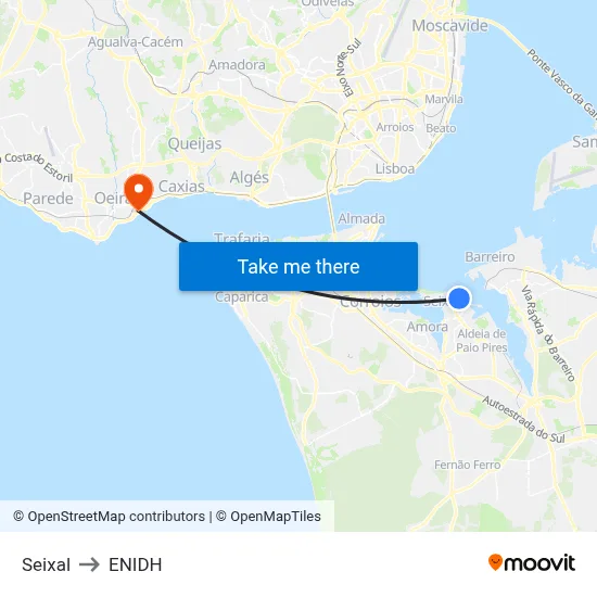 Seixal to ENIDH map