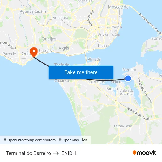 Terminal do Barreiro to ENIDH map