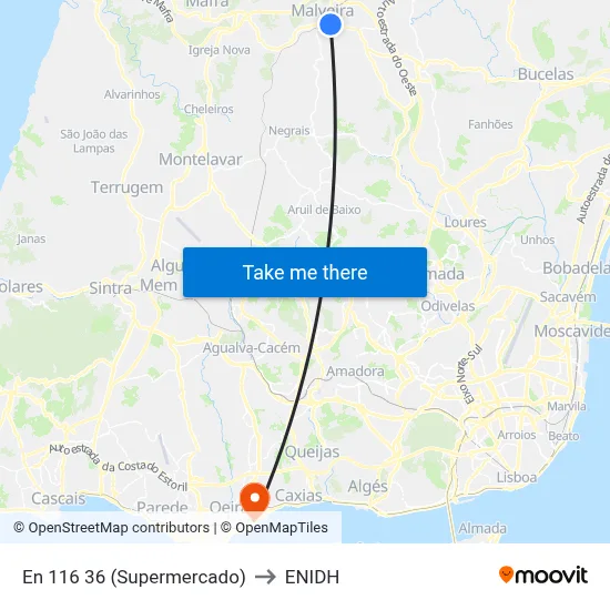 En 116 36 (Supermercado) to ENIDH map