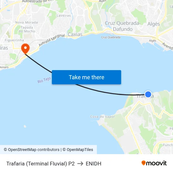 Trafaria (Terminal Fluvial) P2 to ENIDH map