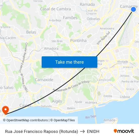 Rua José Francisco Raposo (Rotunda) to ENIDH map