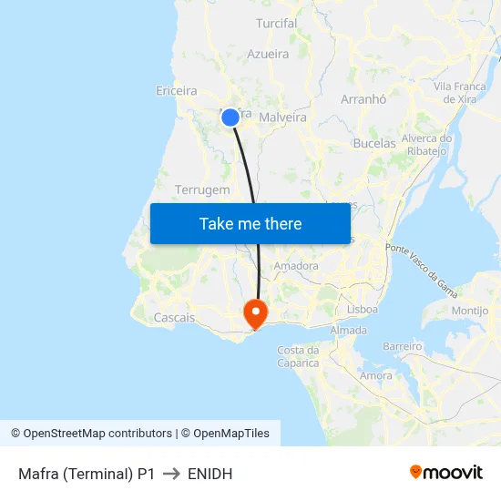 Mafra (Terminal) P1 to ENIDH map