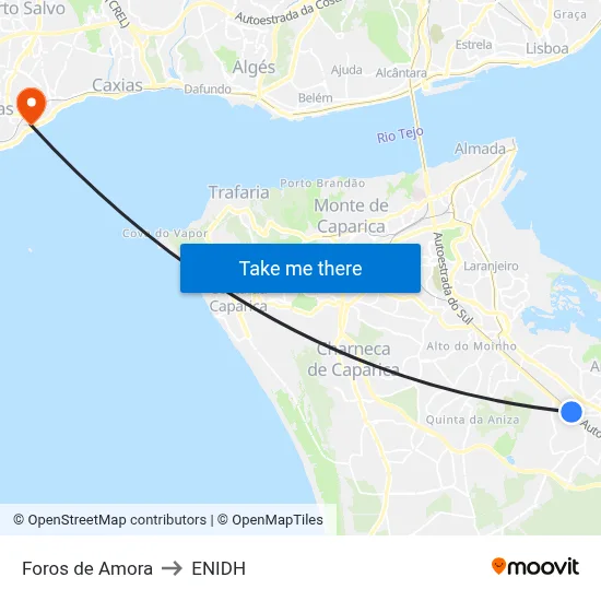 Foros de Amora to ENIDH map