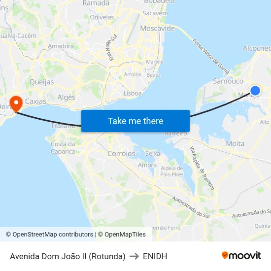 Avenida Dom João II (Rotunda) to ENIDH map