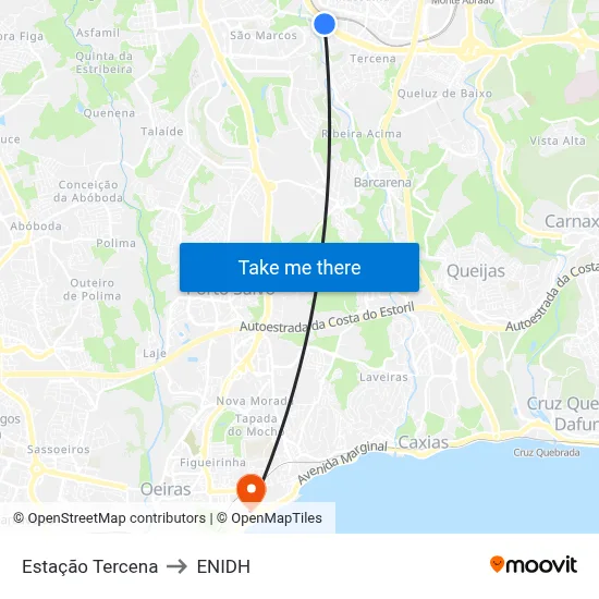 Estação Tercena to ENIDH map