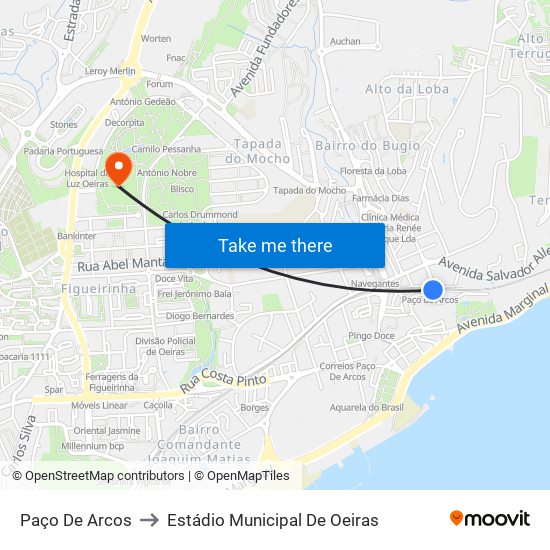 Paço De Arcos to Estádio Municipal De Oeiras map