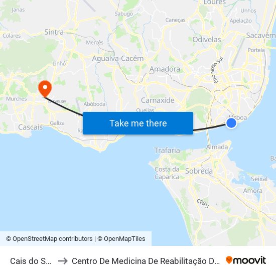 Cais do Sodré to Centro De Medicina De Reabilitação De Alcoitão map