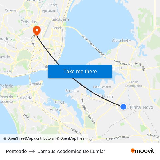 Penteado to Campus Académico Do Lumiar map