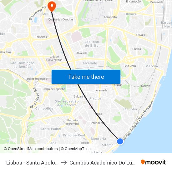 Lisboa - Santa Apolónia to Campus Académico Do Lumiar map