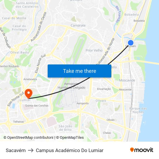 Sacavém to Campus Académico Do Lumiar map