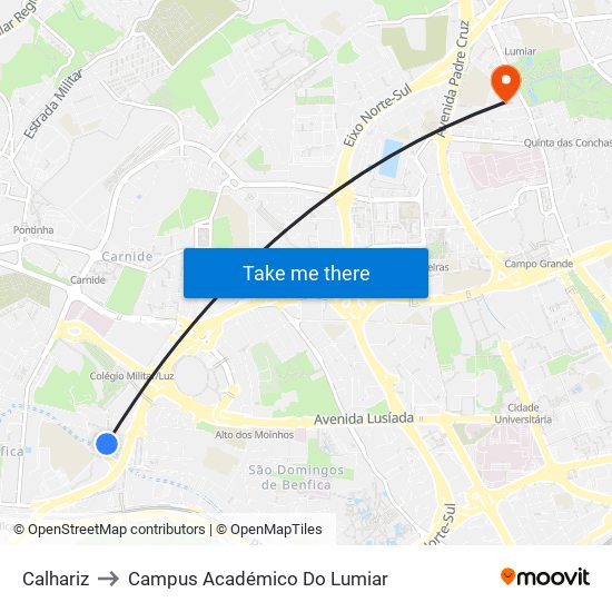 Calhariz to Campus Académico Do Lumiar map