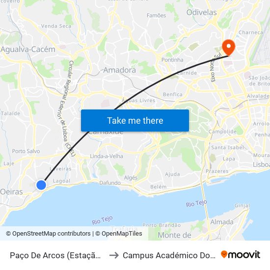 Paço De Arcos (Estação Norte) to Campus Académico Do Lumiar map