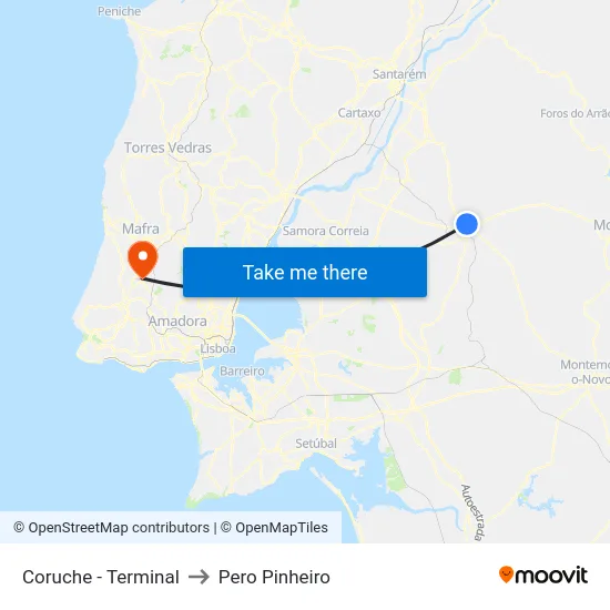 Coruche - Terminal to Pero Pinheiro map