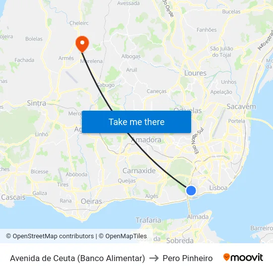 Avenida de Ceuta (Banco Alimentar) to Pero Pinheiro map