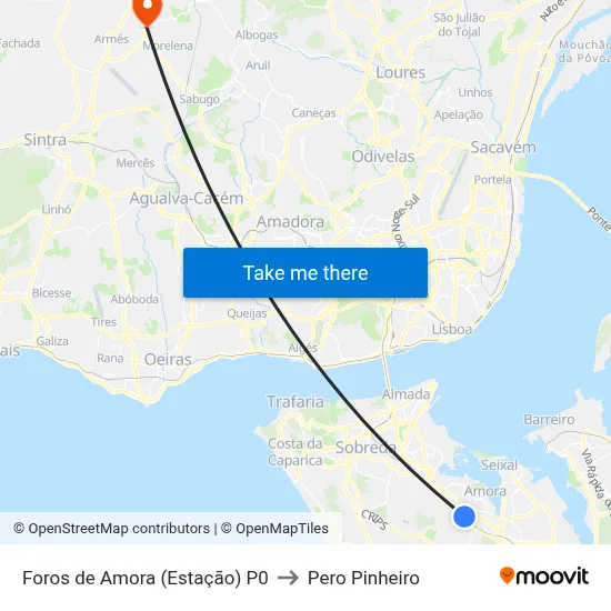 Foros de Amora (Estação) P0 to Pero Pinheiro map