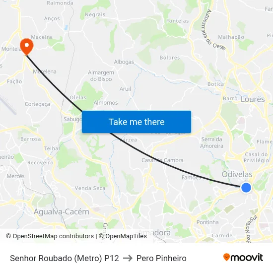 Senhor Roubado (Metro) P12 to Pero Pinheiro map
